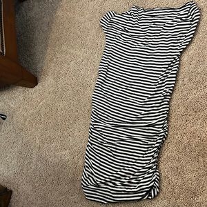 Black and white striped dress.